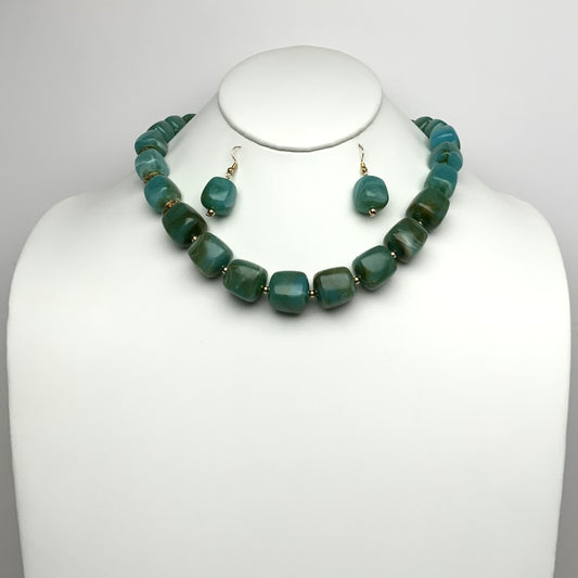 Marble Design Chunky Cube Lucite Necklace Set