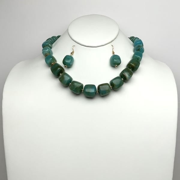 Marble Design Chunky Cube Lucite Necklace Set