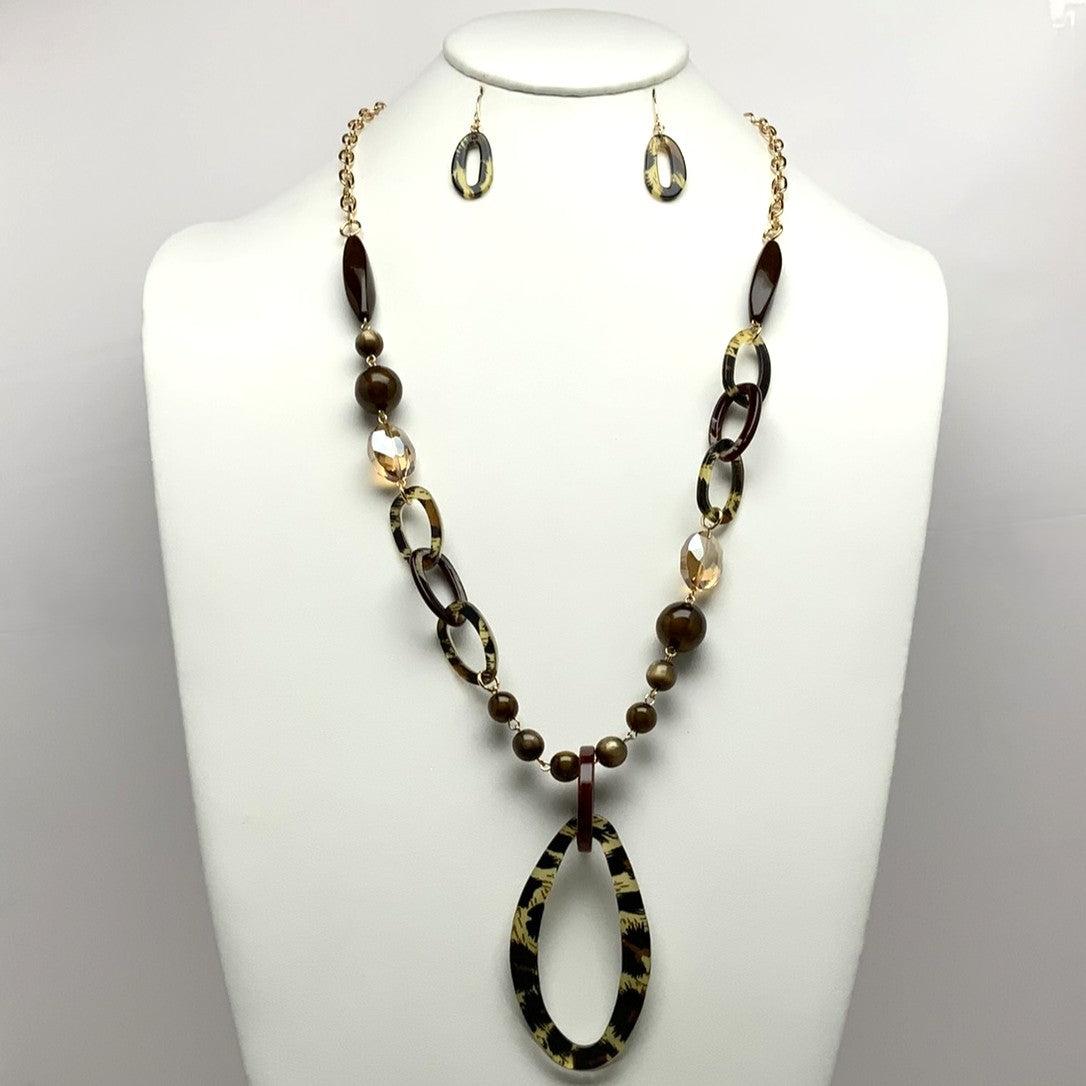 Long Lucite Crystal Mix Necklace Set