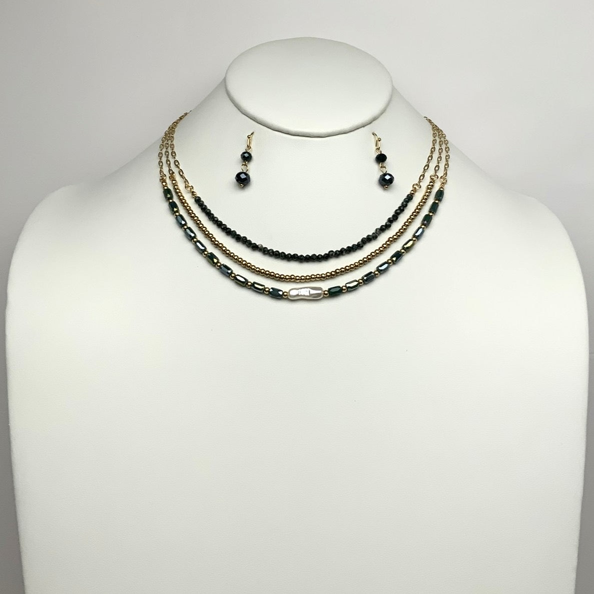 Layered Half Beaded Chain Necklace Set