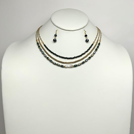 Layered Half Beaded Chain Necklace Set