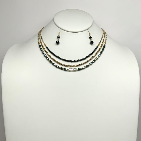 Layered Half Beaded Chain Necklace Set
