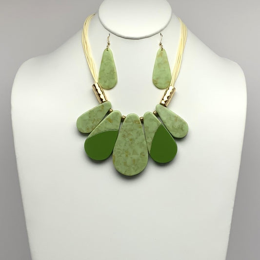 Short Vinyl Cords with Five Lucite/Acrylic Tear Drops Bib Style Necklace Set