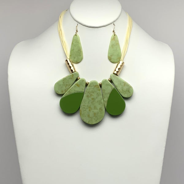 Short Vinyl Cords with Five Lucite/Acrylic Tear Drops Bib Style Necklace Set