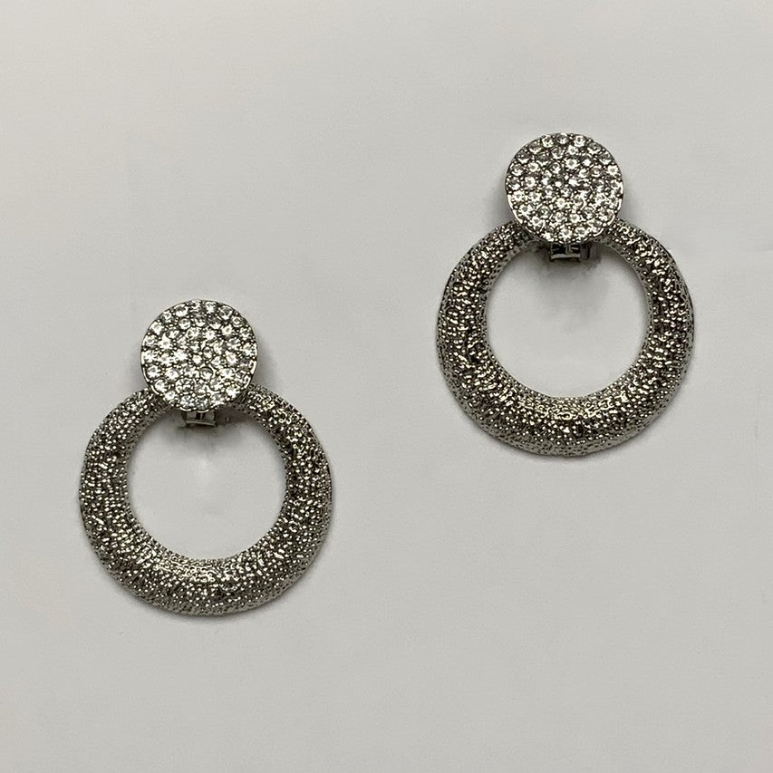 Hammered Crystal Clip On Earrings