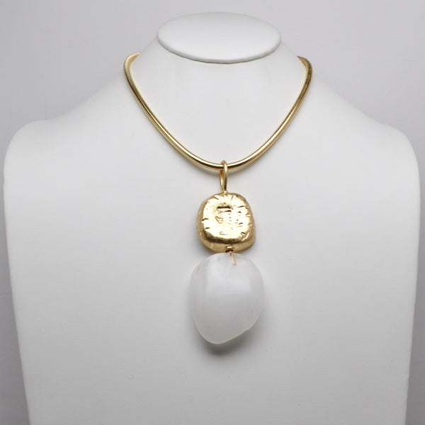 Lucite Hammered Medallion Drop Collar Necklace