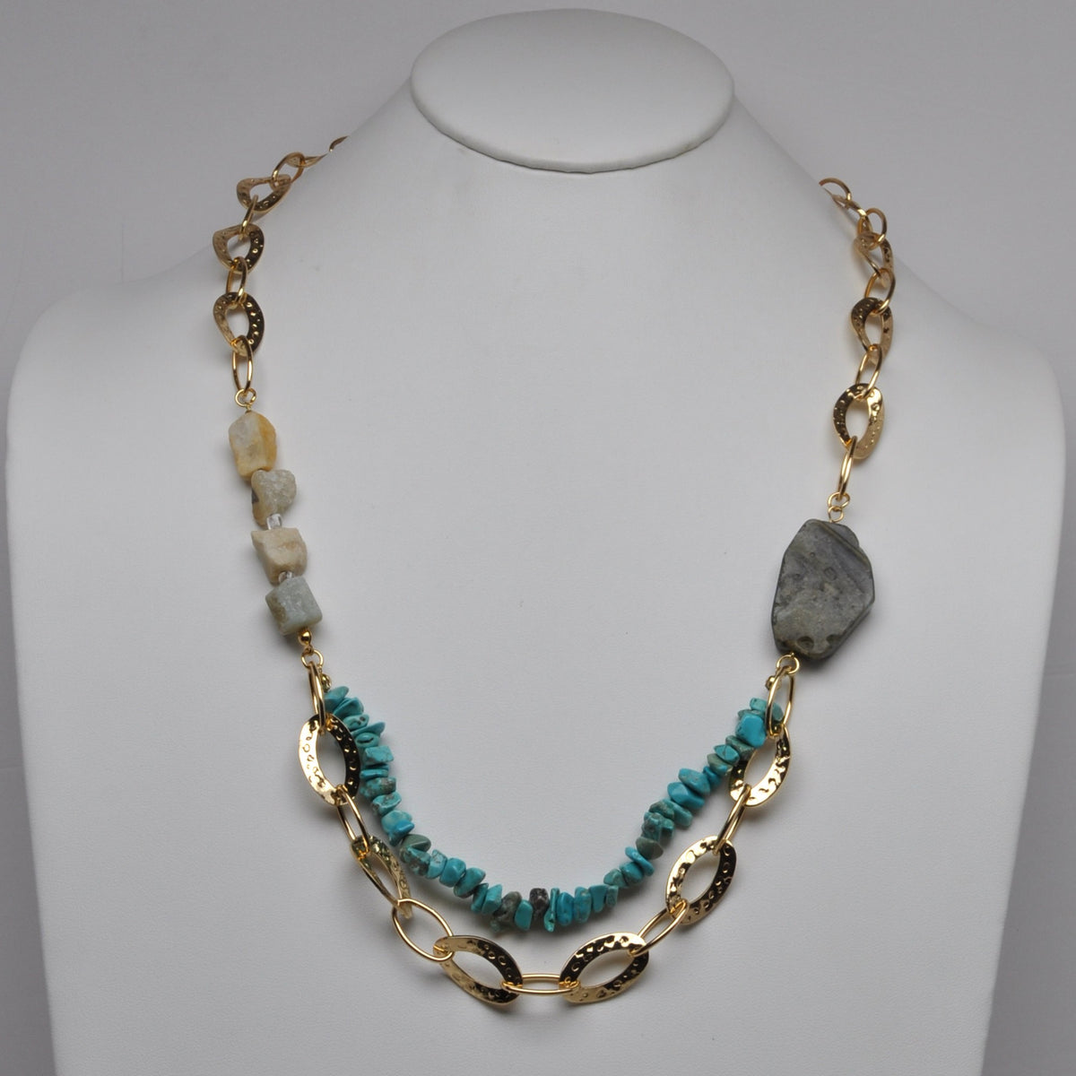 Asymmetric Layered Stone Chain Necklace