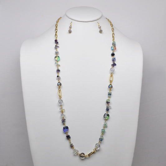 Long Mixed Cluster Gemstone Necklace Set