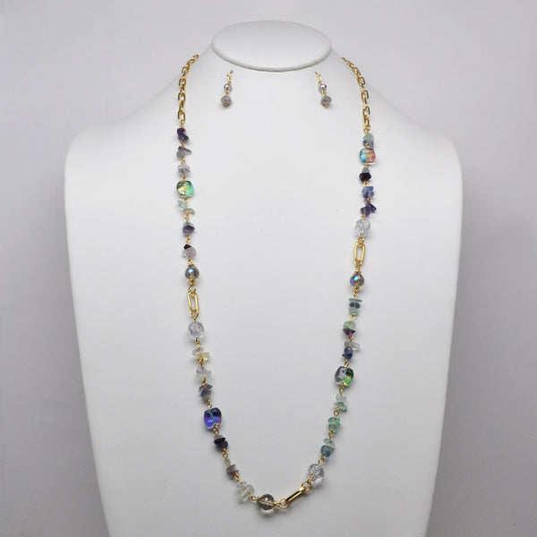 Long Mixed Cluster Gemstone Necklace Set