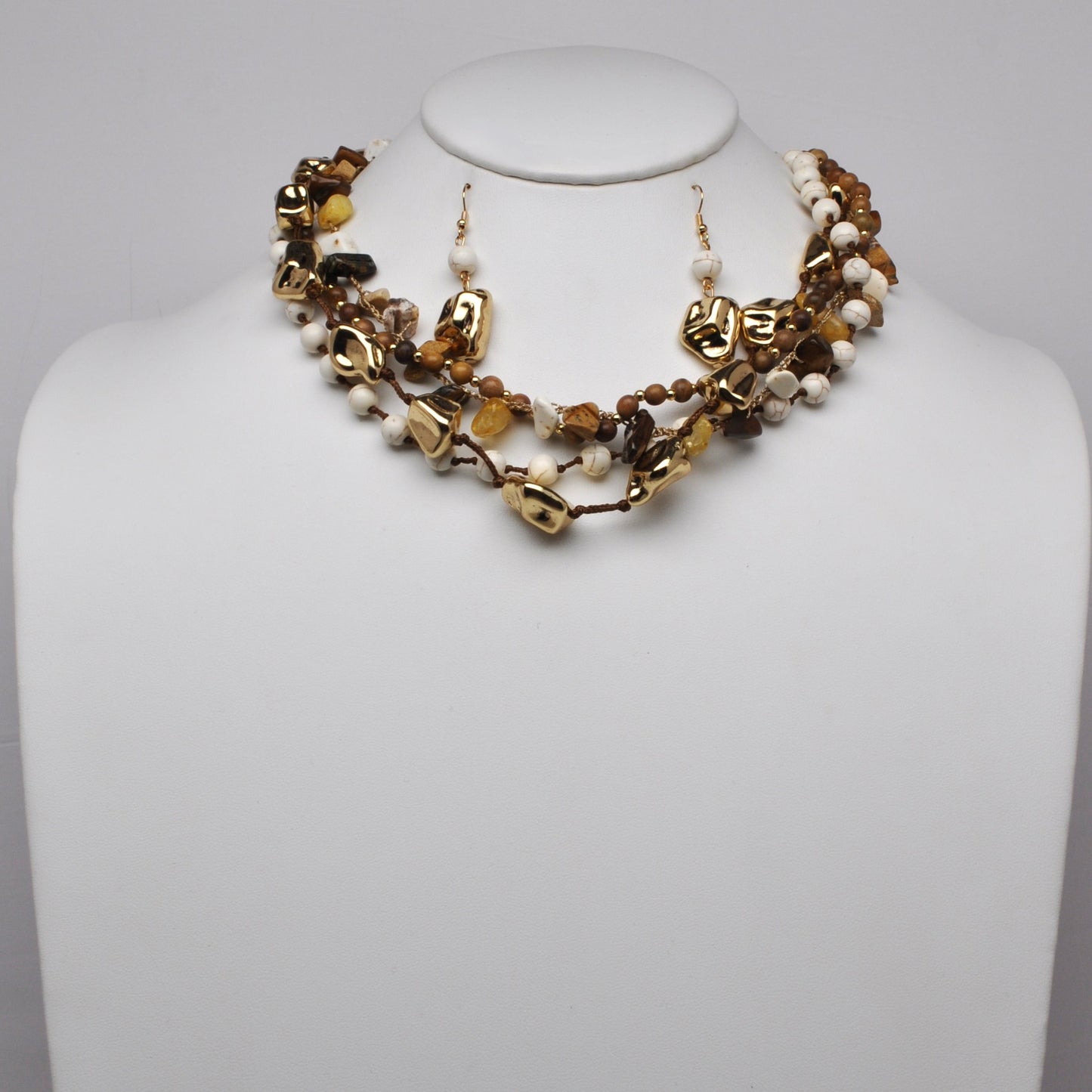 Multi-Strand Knotted Nugget Layering Necklace Set