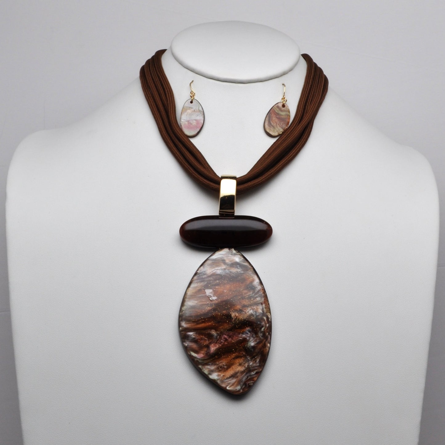 Stacked Marble Oval Cord Necklace Set