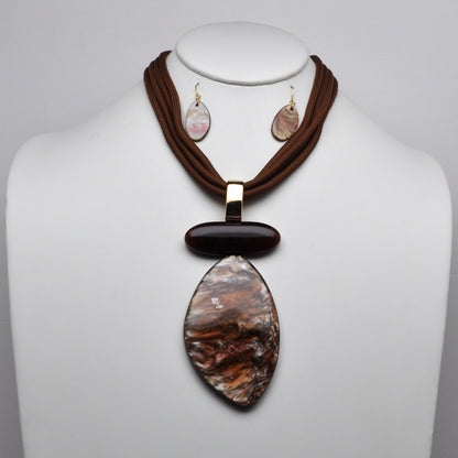 Stacked Marble Oval Cord Necklace Set