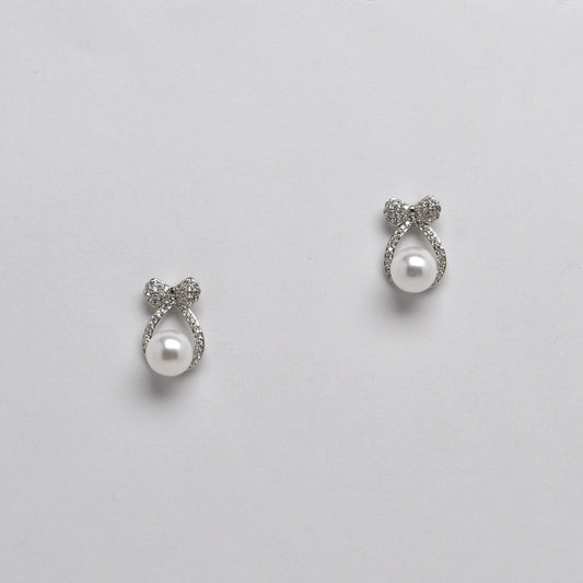 Round Bow Pearl Bling Earrings