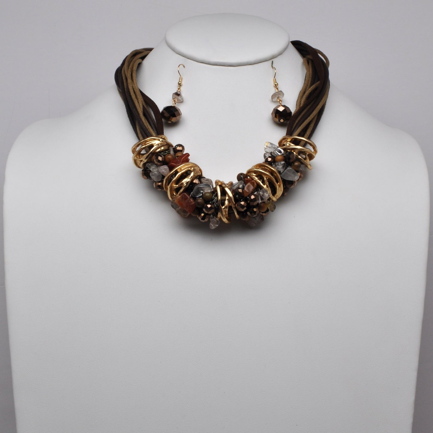 Multi-Strand Textured Cluster Necklace Set