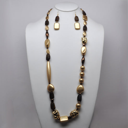 Mixed Organic Nugget Long Station Necklace and Earring Set