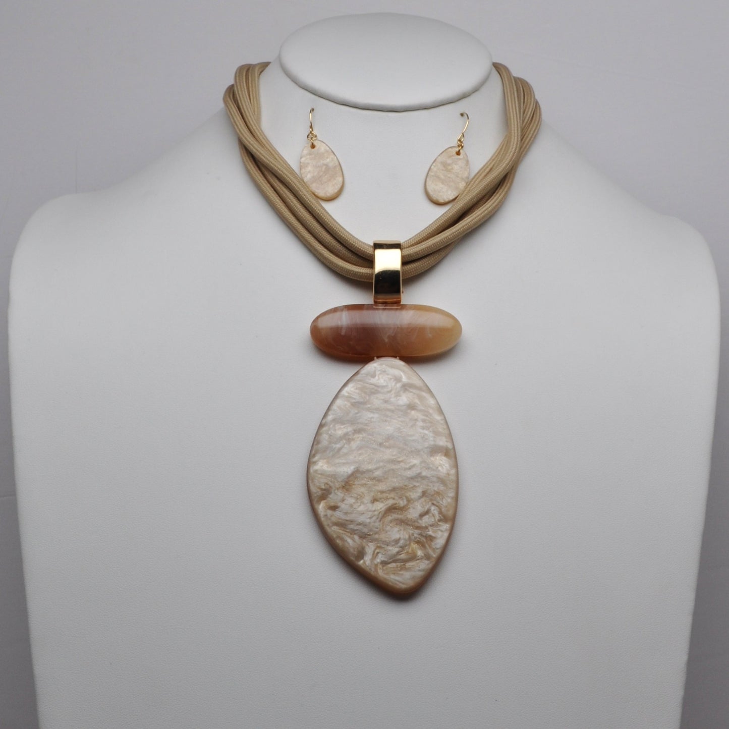 Stacked Marble Oval Cord Necklace Set