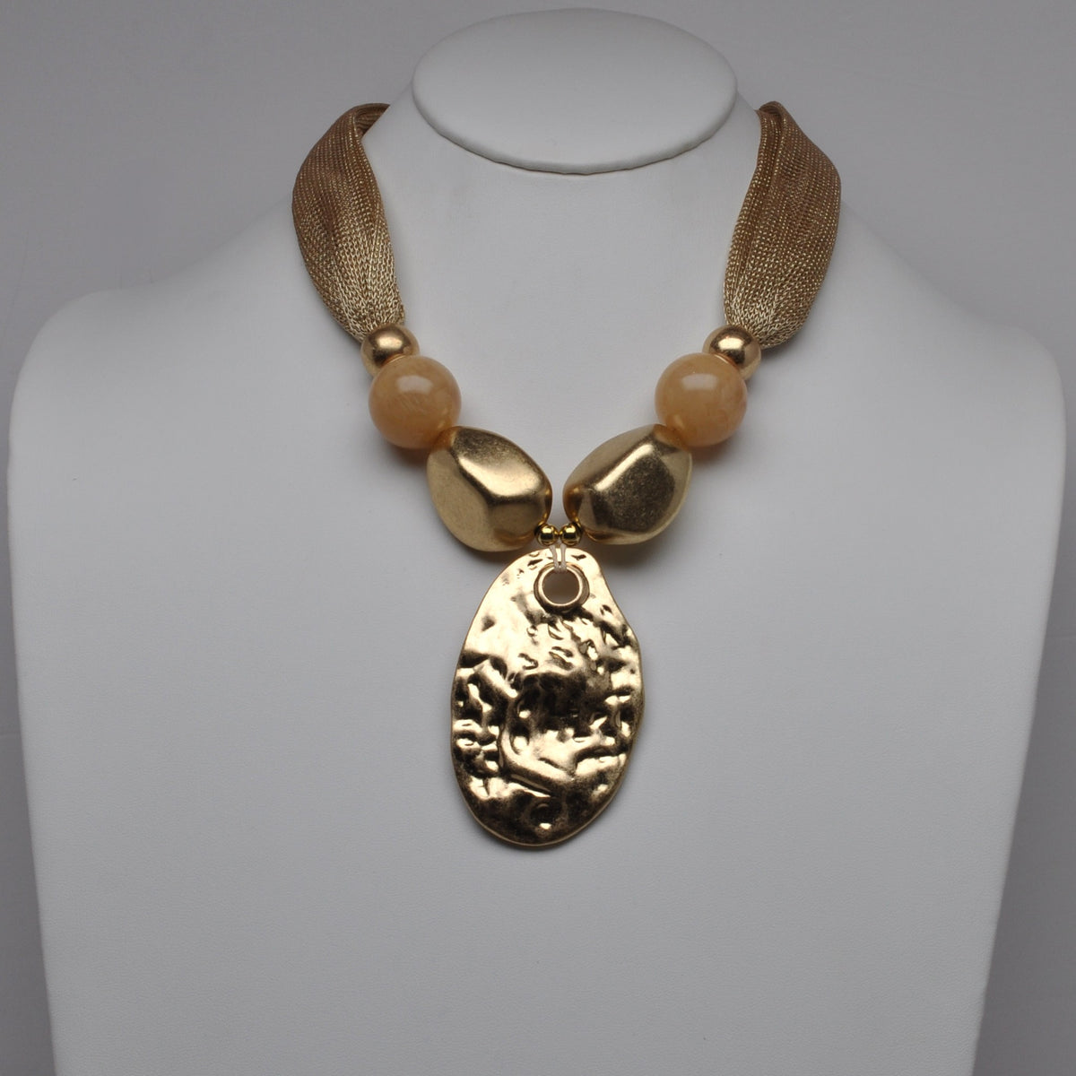 Hammered Oval Nugget Mesh Necklace