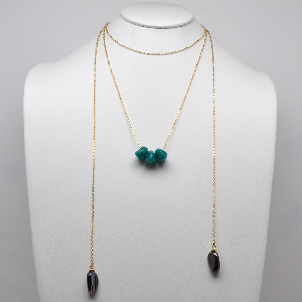 Layered Gold Turquoise-Bead & Prism Lariat Wrap Necklace