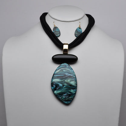 Stacked Marble Oval Cord Necklace Set
