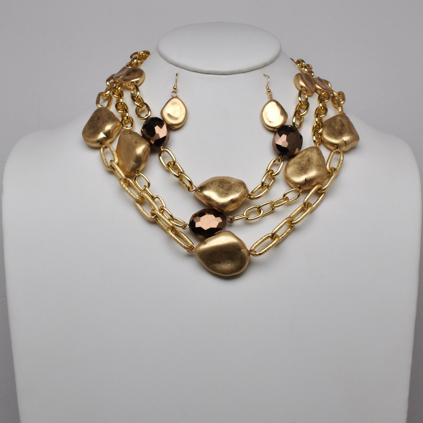 Chunky Organic Nugget Multi-Strand Statement Necklace Set