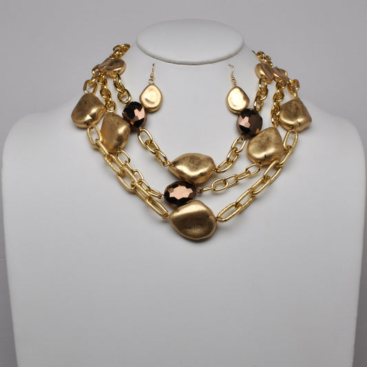 Chunky Organic Nugget Multi-Strand Statement Necklace Set