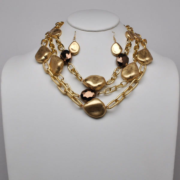 Chunky Organic Nugget Multi-Strand Statement Necklace Set