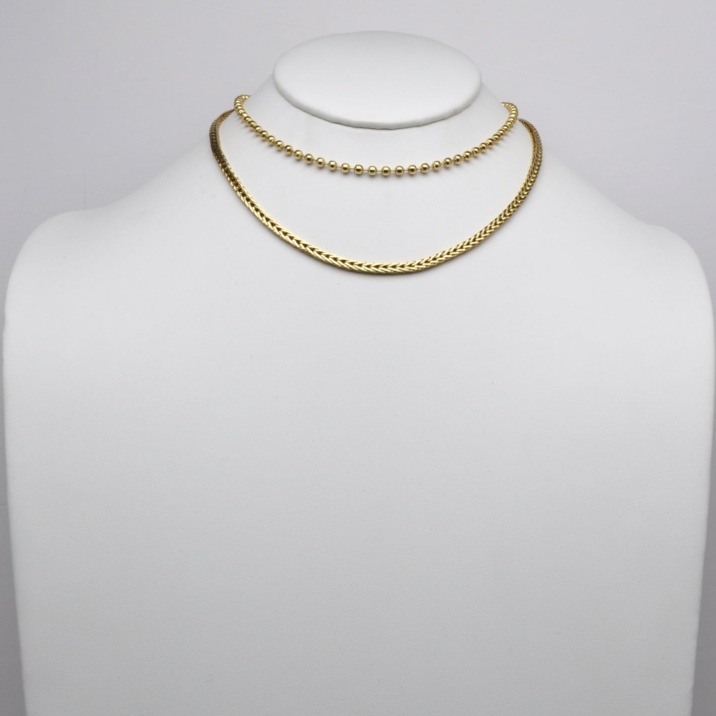 Layered Herringbone and Bead Chain Necklace