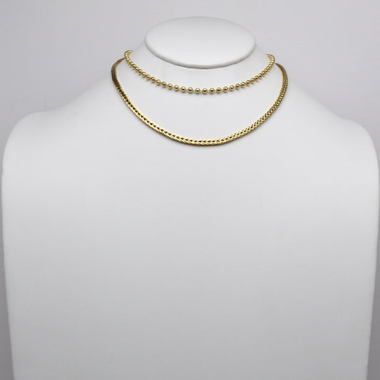 Layered Herringbone and Bead Chain Necklace