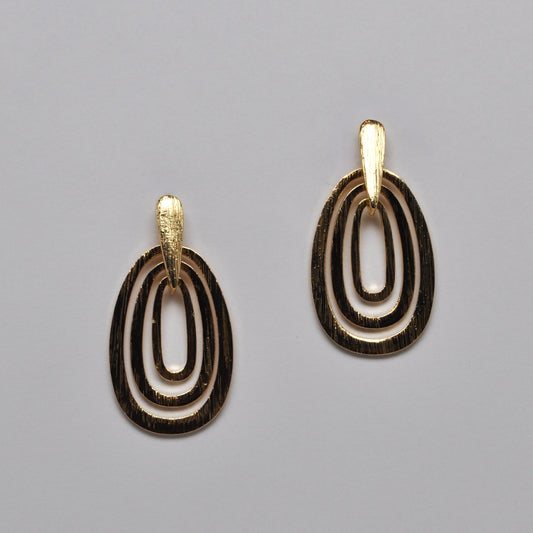 Textured Concentric Triple-Oval Drop Earrings