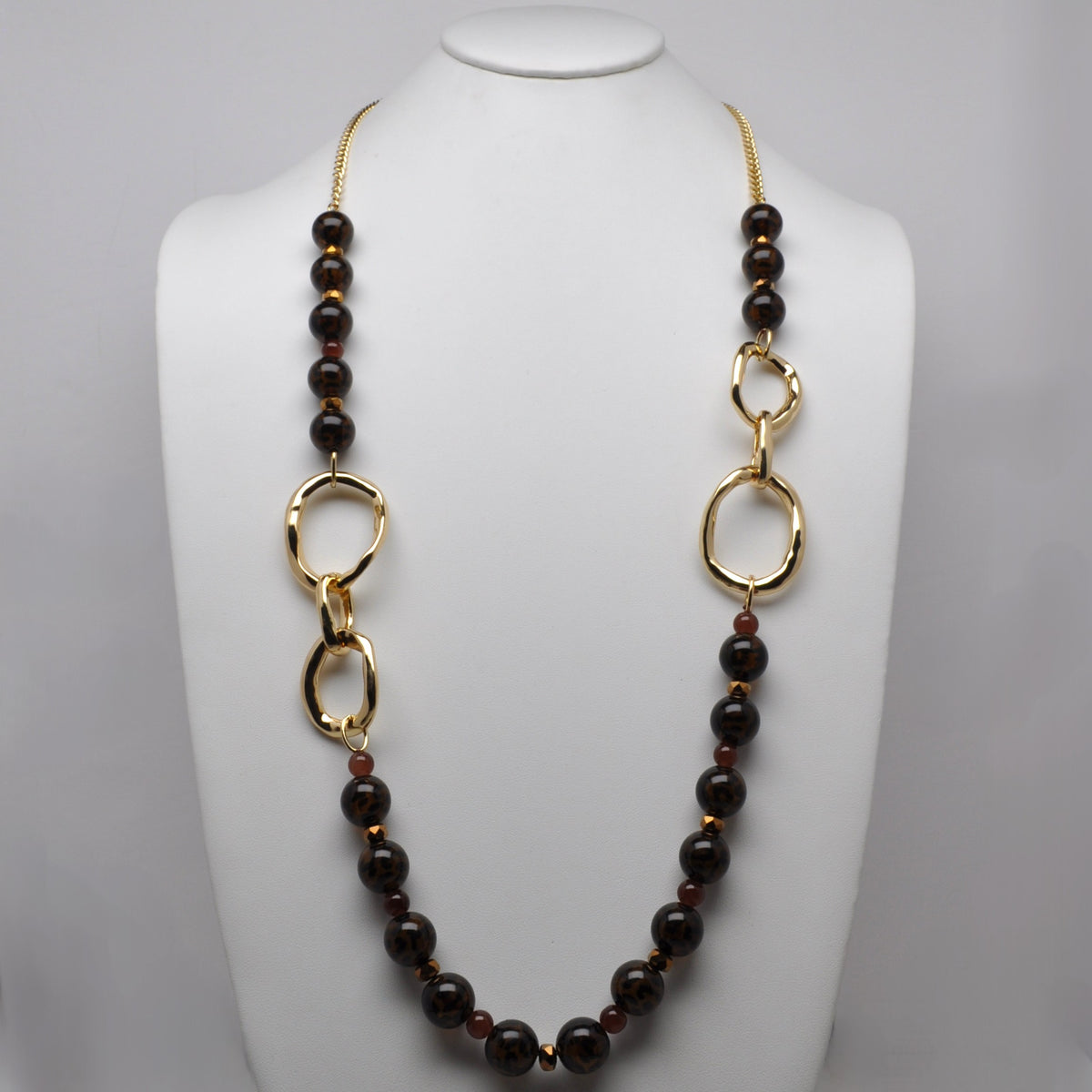 Chunky Leopard-Print & Silver Organic-Link Statement Necklace