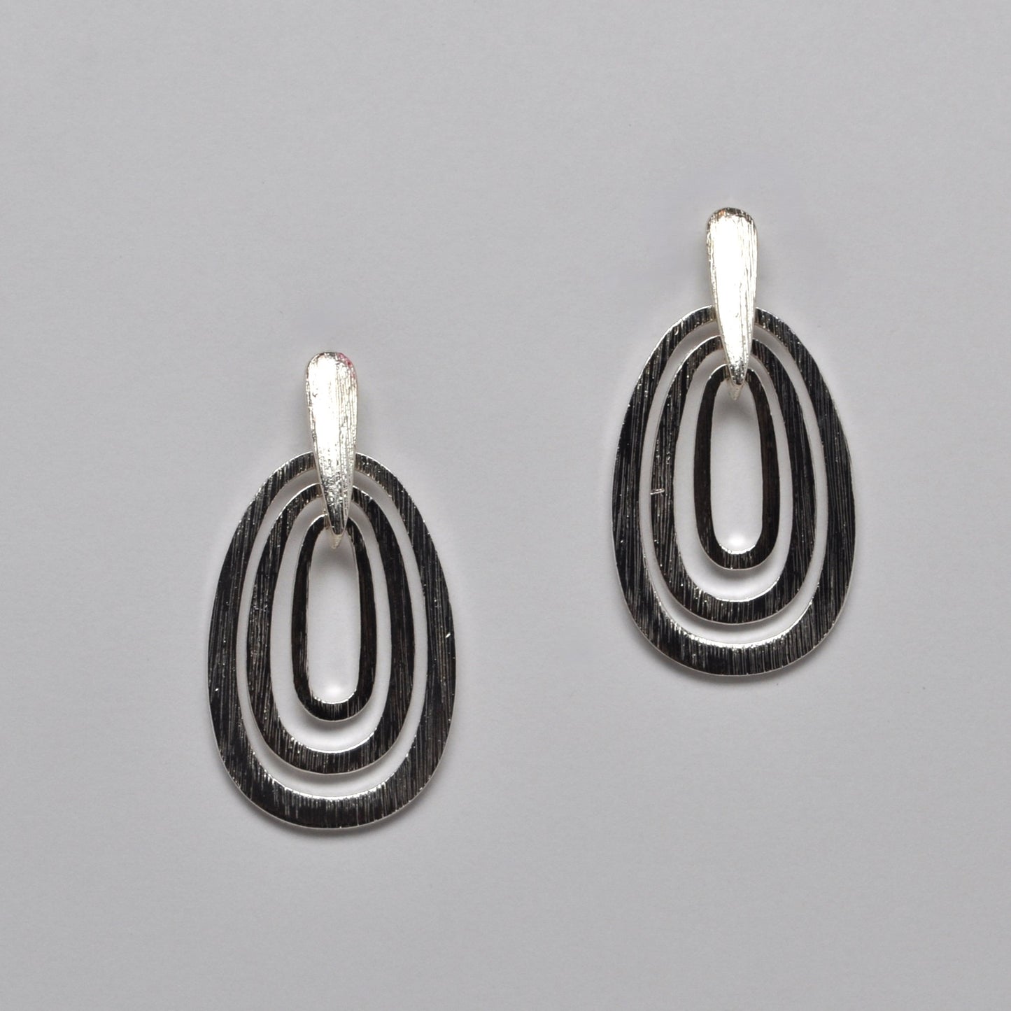 Textured Concentric Triple-Oval Drop Earrings