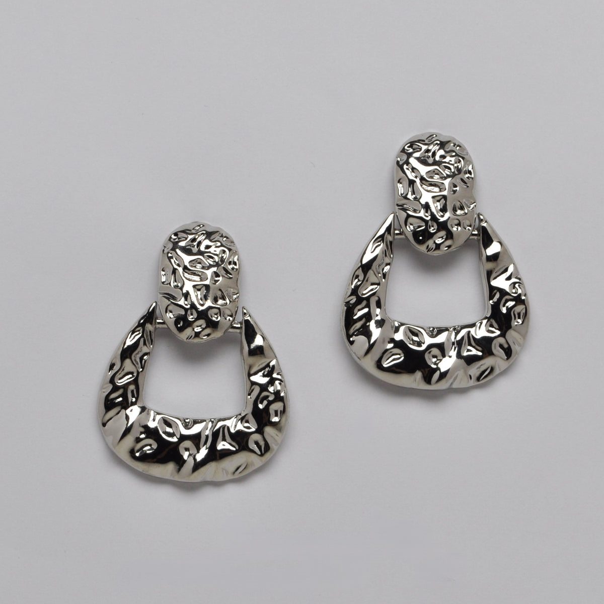 Hammered Crinkled Door Knock Style Drop Clip On Earrings
