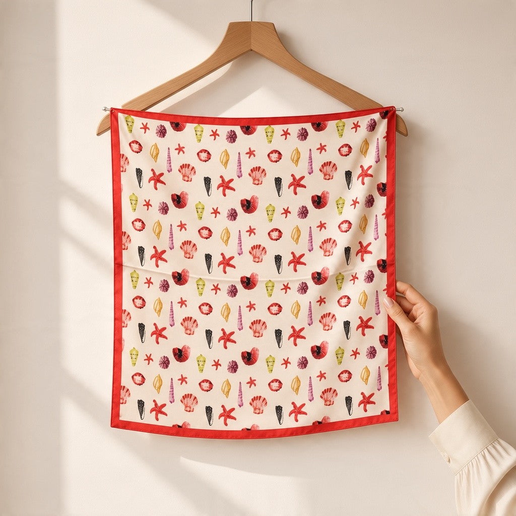 Scattered Seashell and Starfish Scarf