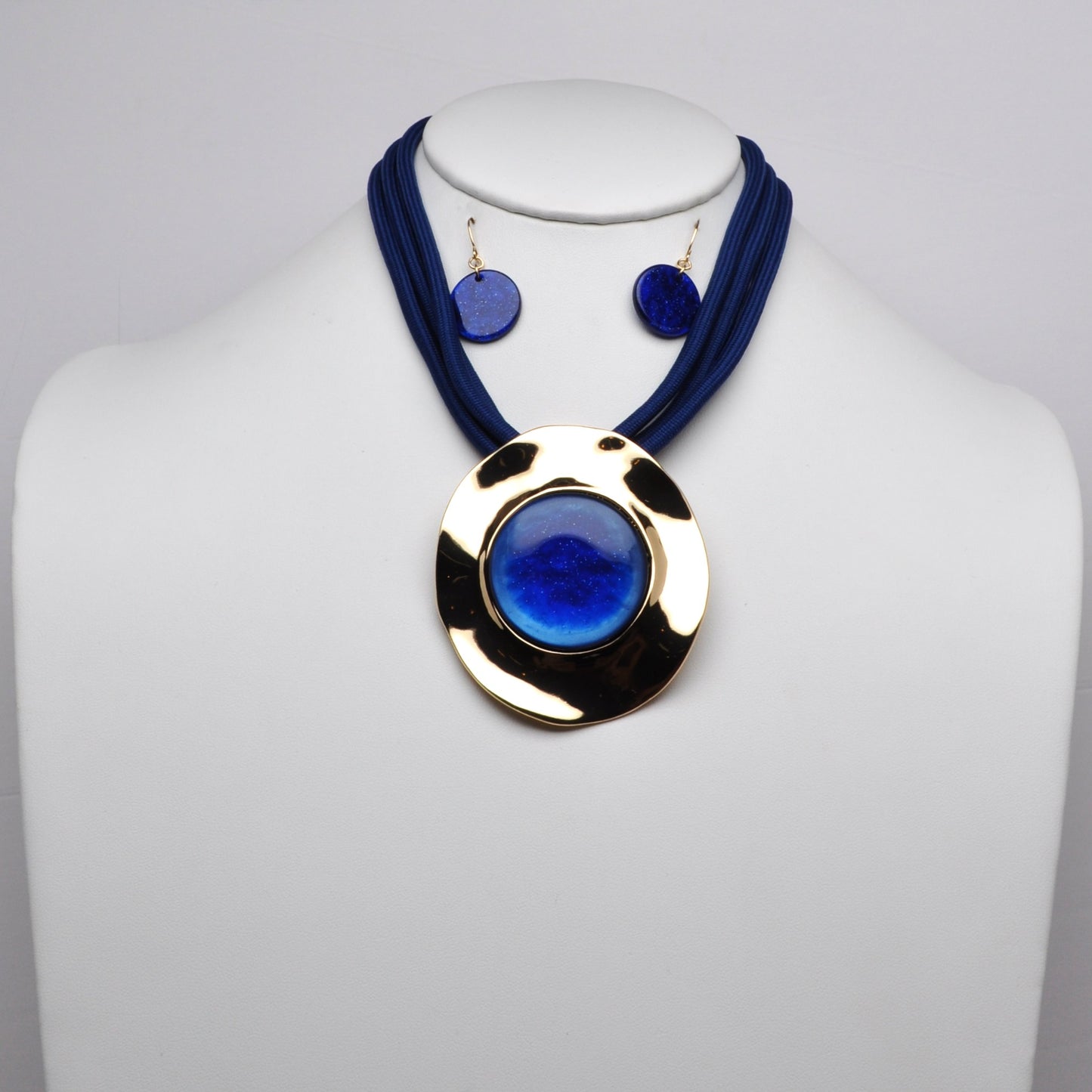 Round Resin Medallion Multi-Cord Pendant Necklace Set