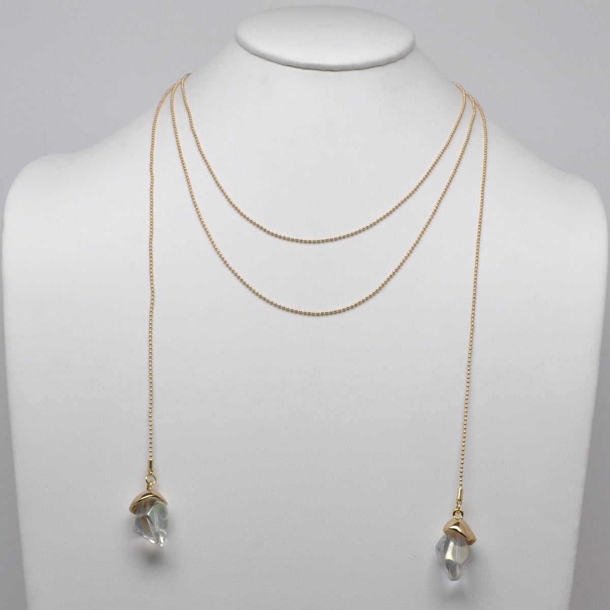 Gold Layered Crystal-Prism Lariat Wrap Necklace