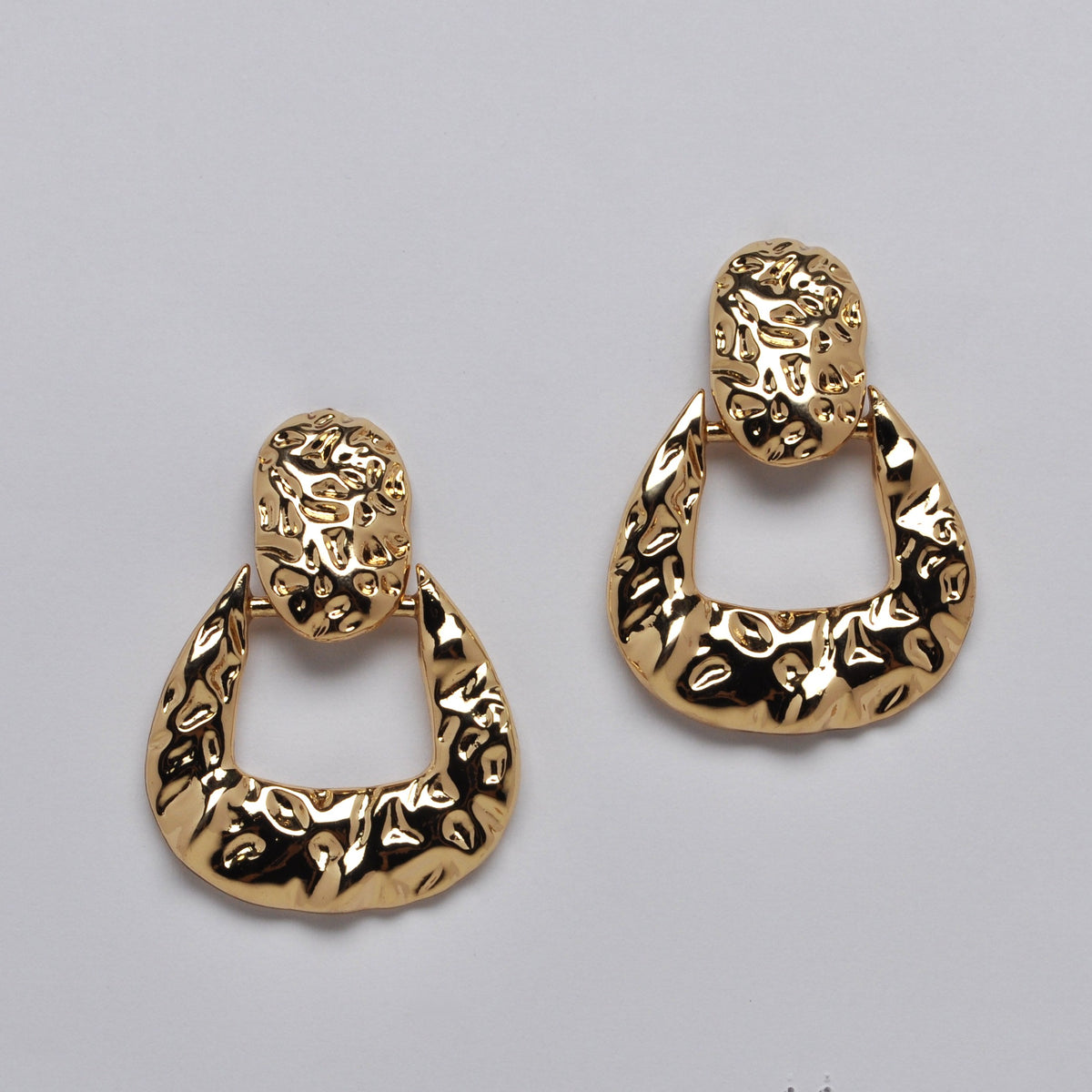 Hammered Crinkled Door Knock Style Drop Clip On Earrings