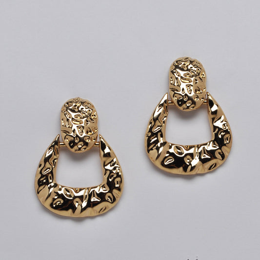 Hammered Crinkled Door Knock Style Drop Clip On Earrings