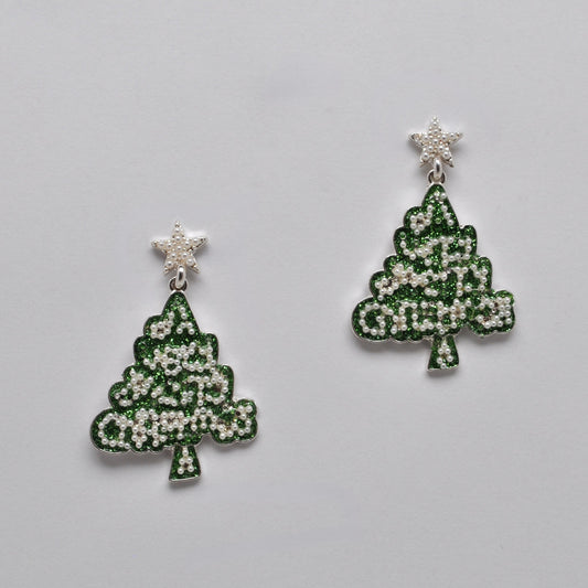 Glitter Beaded Holiday Tree Earrings