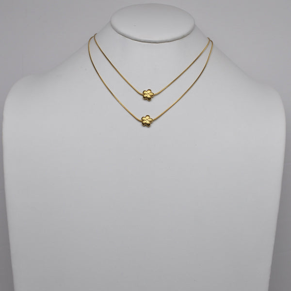 Stainless Steel Layered Flower Pendant Snake Chain Necklace Set