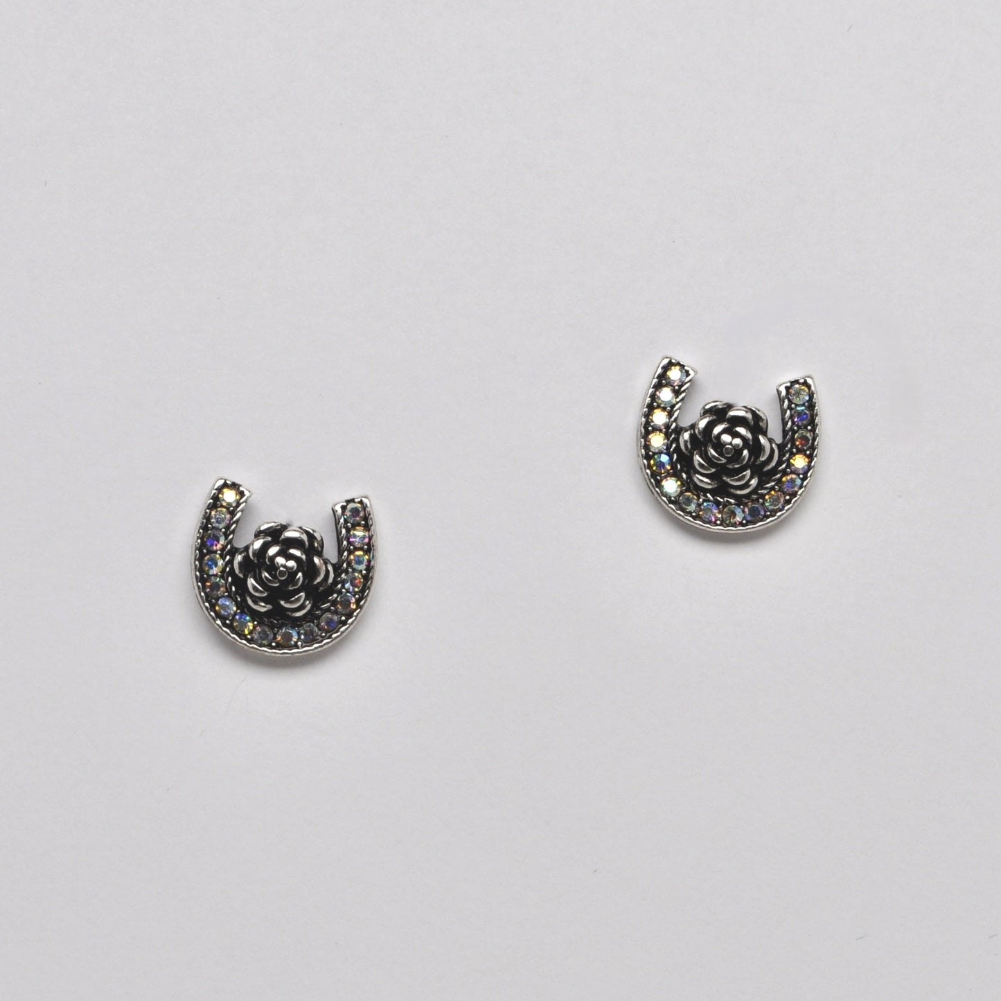Western Style Horseshoe w/Rose Stud Earrings