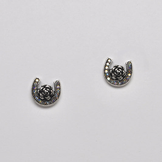 Western Style Horseshoe w/Rose Stud Earrings