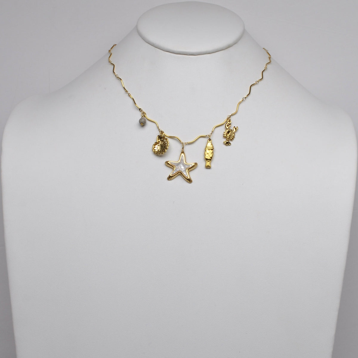 Stainless Steel Ocean Life Multi-Charm Chain Necklace