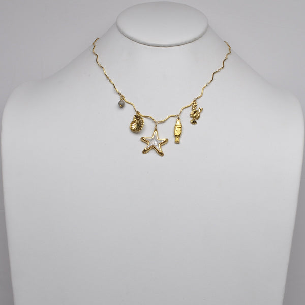 Stainless Steel Ocean Life Multi-Charm Chain Necklace
