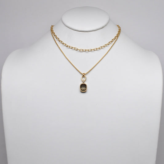 Layered Square Cut Pendant Necklace