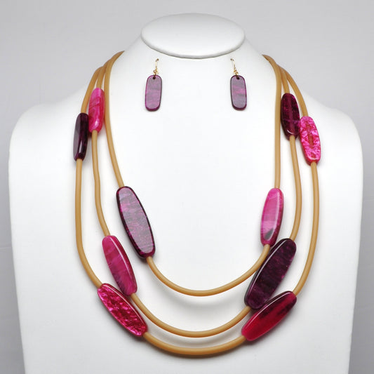 Layered Rectangular Lucite Beads Necklace