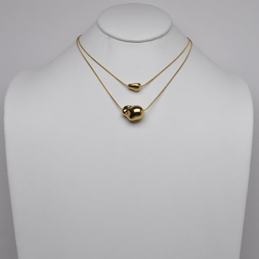 Stainless Steel Layered Abstract Organic Pod Pendant Snake Chain Necklace Set