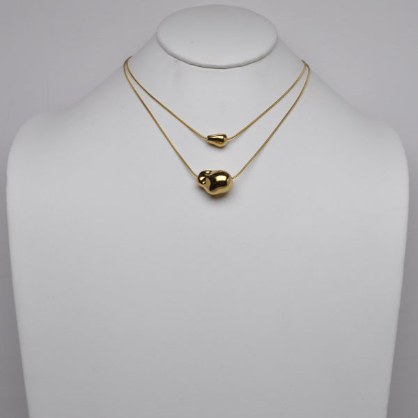 Stainless Steel Layered Abstract Organic Pod Pendant Snake Chain Necklace Set