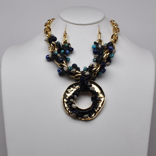 Hammered Disc Beaded Link Necklace Set