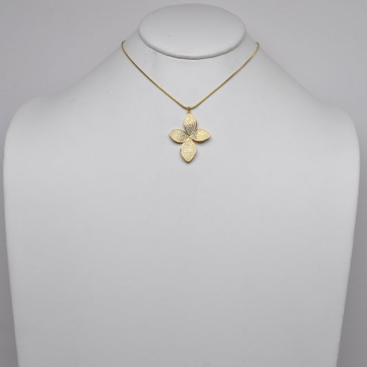 Stainless Steel Crystal Four-Leaf Flower Pendant Snake Chain Necklace