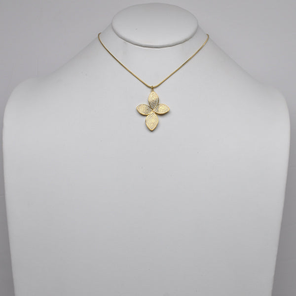 Stainless Steel Crystal Four-Leaf Flower Pendant Snake Chain Necklace
